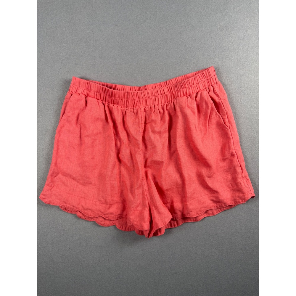 Umgee Coral Pink Linen Blend Scalloped Hem Elastic Waist Shorts Large